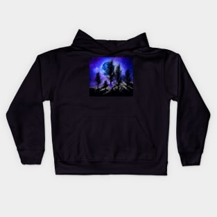 NEBULA STAR MOON AND TREES Kids Hoodie